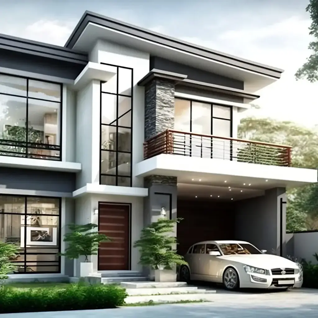 Modernes Einfamilienhaus mit hochwertiger Haustür und klarer Architektur